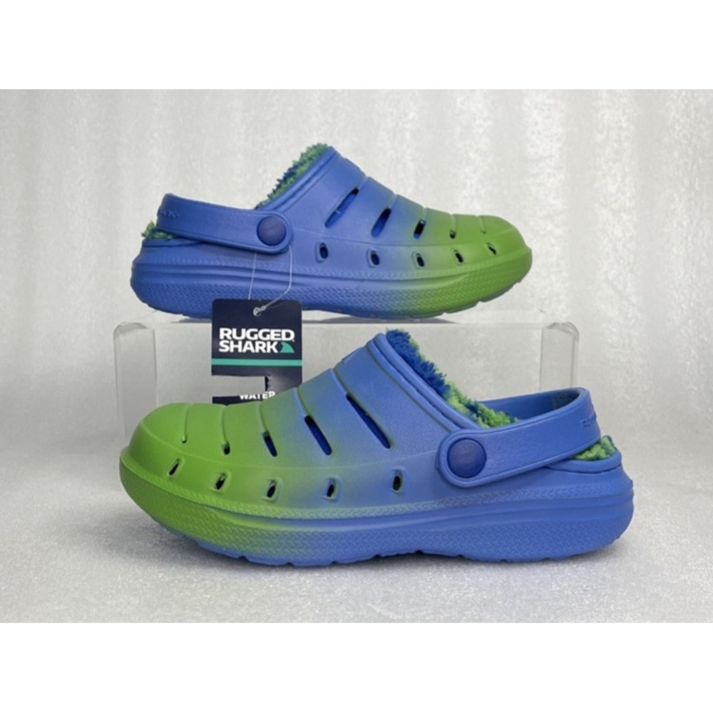 Rugged Shark Eva Lined Clogs Lightweight Blue Green Slip on Boys Size 11 NEW